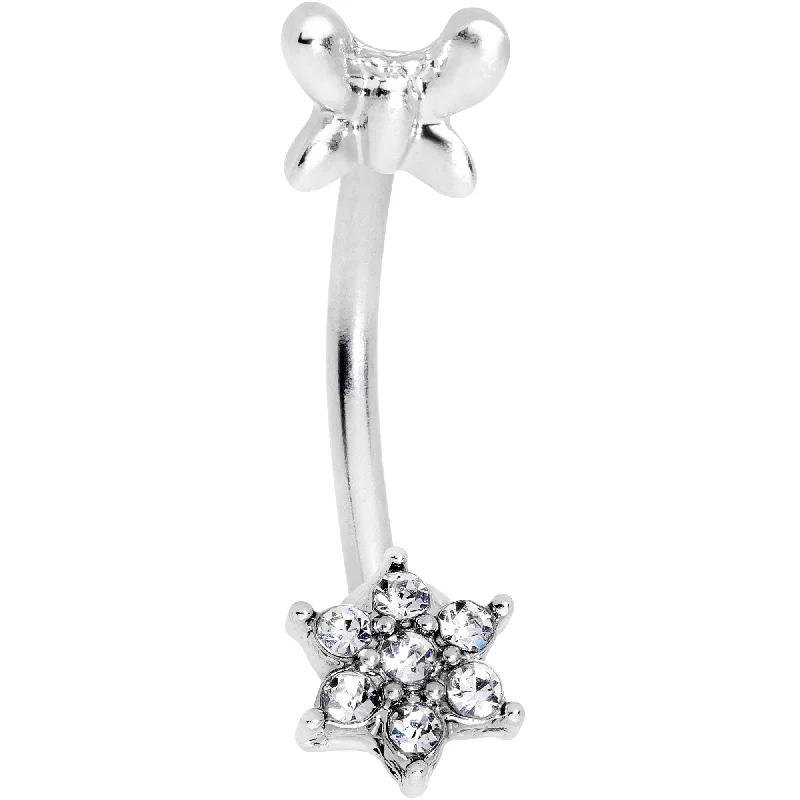 Women's Earrings – Elegant Designs for Every Personality--16 Gauge 3/8 Clear Gem Spring Fun Flower Curved Eyebrow Ring