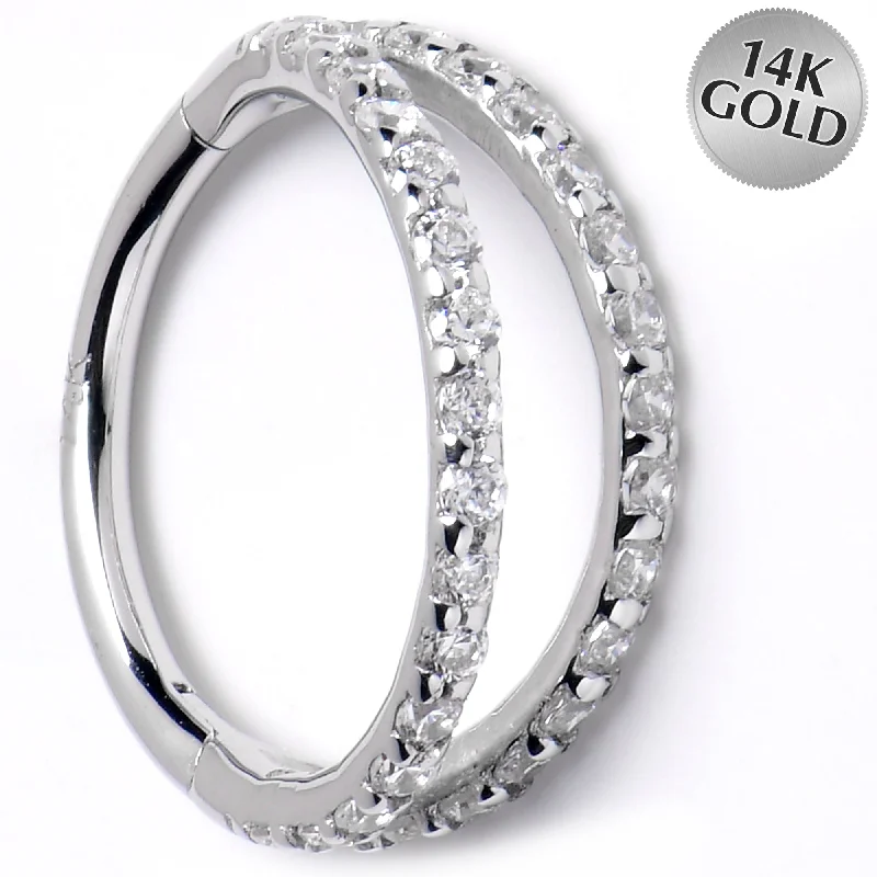 Designer Nose Rings for Unique Look -16 Gauge 3/8 Solid 14KT White Gold Clear CZ Gem Hinged Segment Ring Designer Nose Rings for Unique Look -16 Gauge 3/8 Solid 14KT White Gold Clear CZ Gem Hinged Segment Ring