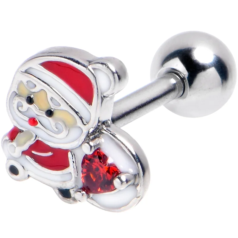 Women's Earrings – Elegant Designs for Every Personality--16 Gauge 1/4 Red Gem Santa Bag Heart Holiday Cartilage Tragus Earring