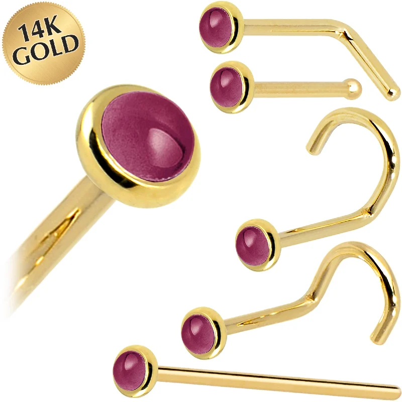 Flower Nose Rings -Solid 14KT Yellow Gold 2mm Genuine Raspberry Rhodolite Garnet Nose Ring Flower Nose Rings -Solid 14KT Yellow Gold 2mm Genuine Raspberry Rhodolite Garnet Nose Ring