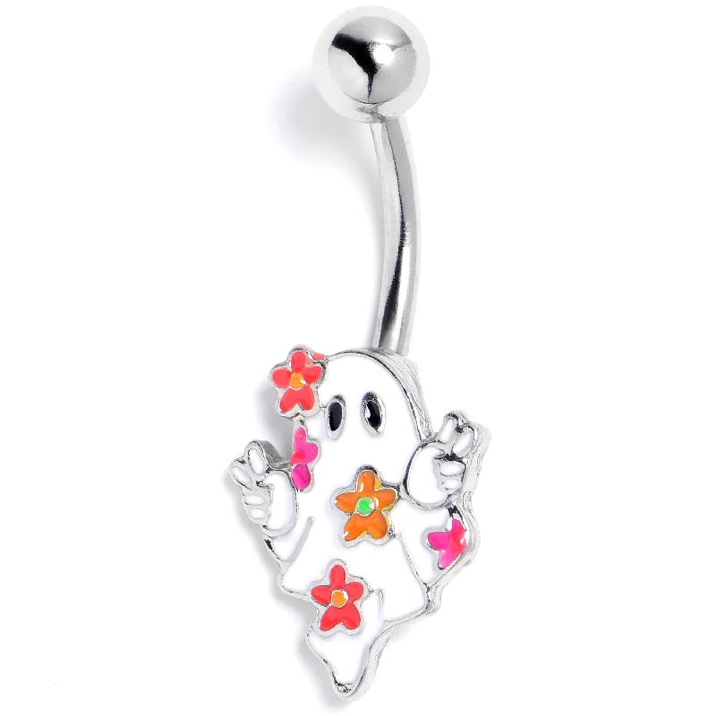 Comfortable Belly Rings with Elegant Touch -Halloween Floral Ghost Belly Ring