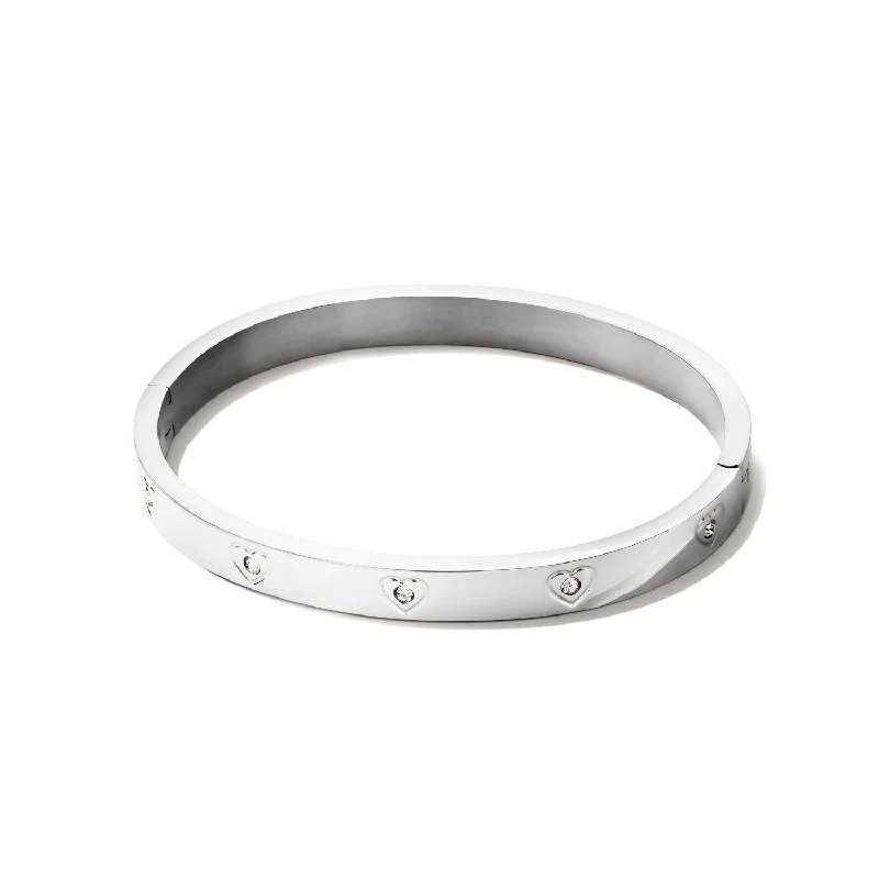 Silver Cuff Bangles for Women with Stones-Statement Crystal Heart Bangle (Silver)