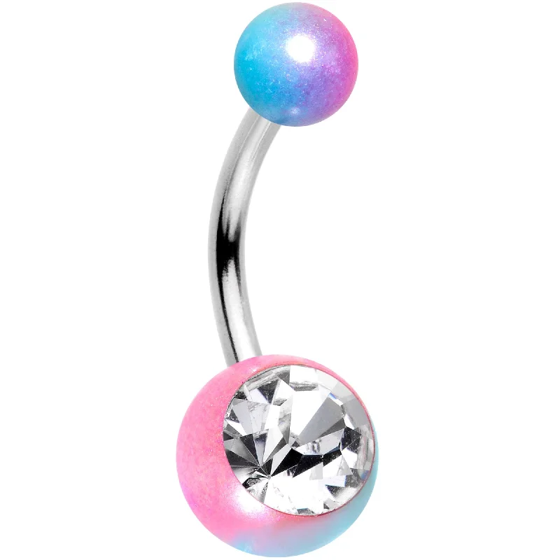 Belly Rings for Bold Fashion Choices -Clear Gem Blue Pink Ombre Pearlescent Acrylic Belly Ring Belly Rings for Bold Fashion Choices -Clear Gem Blue Pink Ombre Pearlescent Acrylic Belly Ring