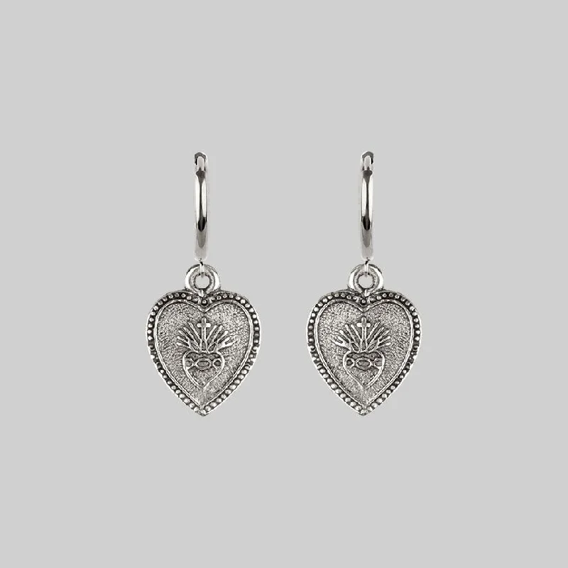 Women's Earrings – Elegant Designs for Every Personality--ARDOUR. Sacred Heart Hoop Earrings - Silver