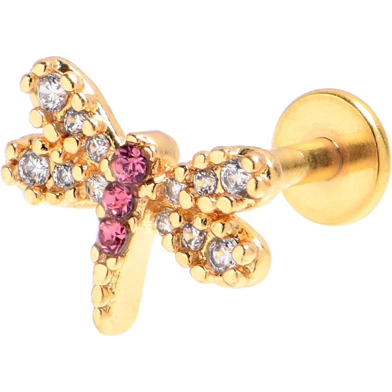 Classic Lip Rings with Contemporary Design16 Gauge 5/16 Clear Pink Gem Gold Tone Dragonfly Drama Labret Tragus