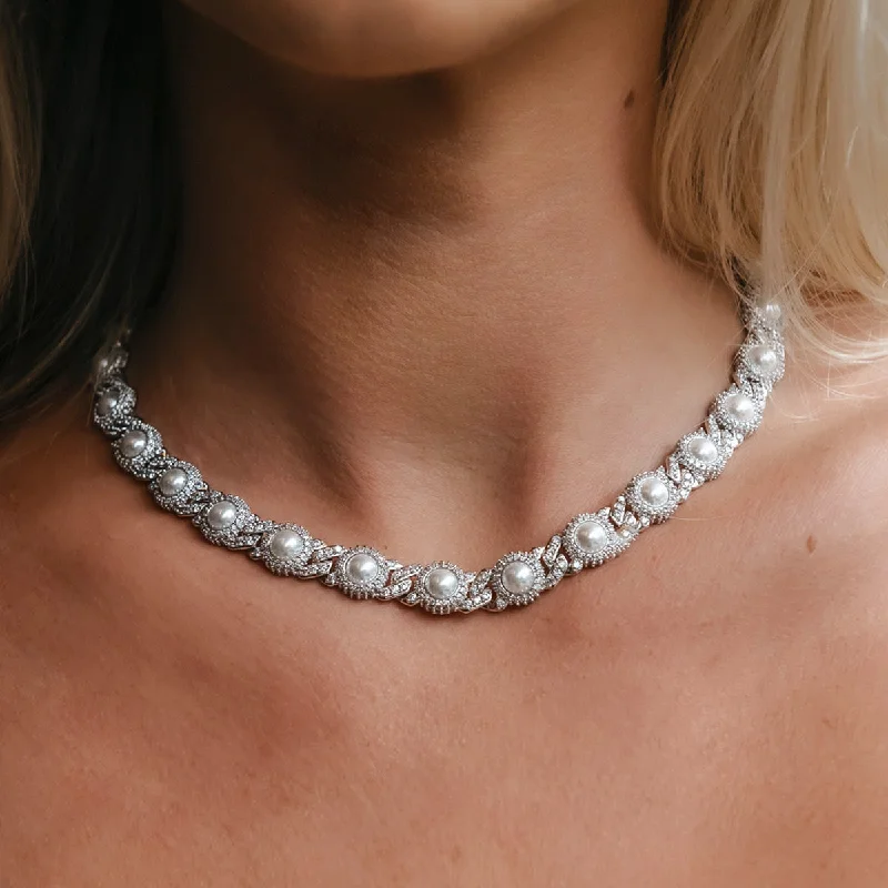 Shop Classic Women's  Necklaces & Pendants with a Modern Twist-Iced Pearl Cuban Necklace