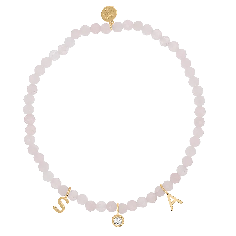 Stylish Bracelets for Men with Stone Details-Rose Quartz & Custom Charm Bracelet