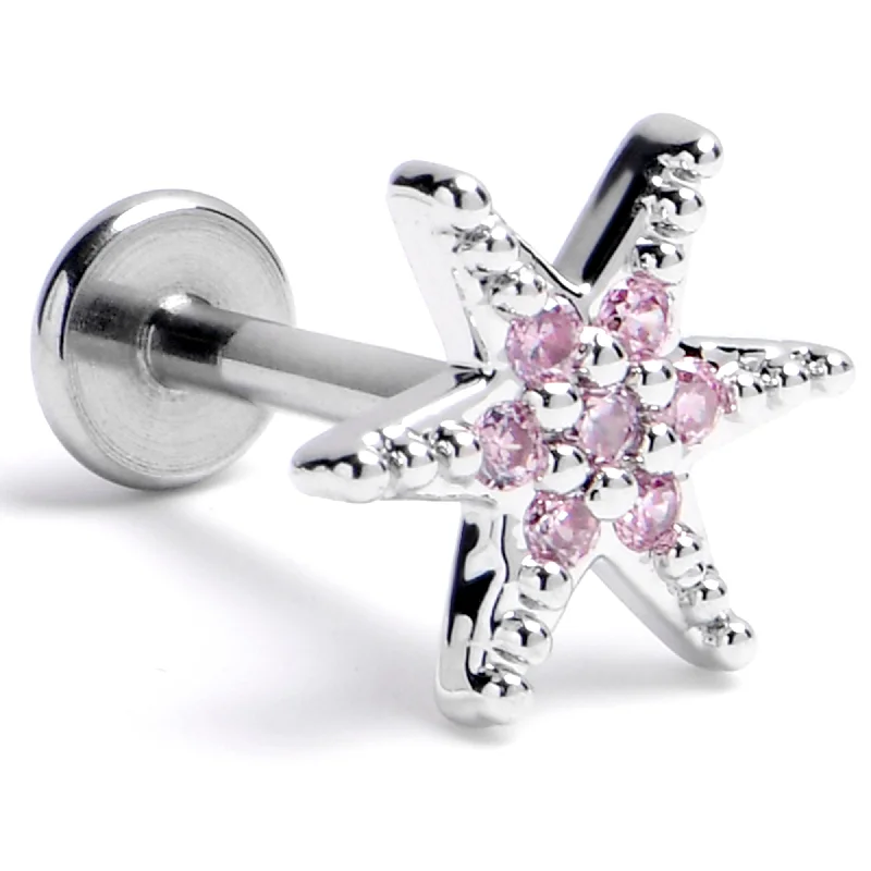 Stylish Lip Rings with Creative Touch16 Gauge 5/16 Pink CZ Gem Internally Threaded Lavish Star Labret Tragus