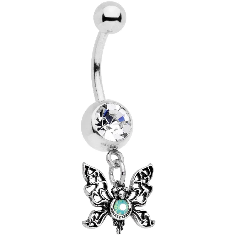 Classic Belly Rings for Subtle Style -Clear Gem Green Faux Opal Butterfly Dangle Belly Ring Classic Belly Rings for Subtle Style -Clear Gem Green Faux Opal Butterfly Dangle Belly Ring