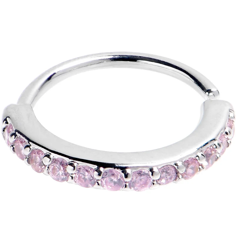 Women's Earrings – Elegant Designs for Every Personality--20 Gauge 5/16 Pink CZ Gem Forward Facing Seamless Closure Ring