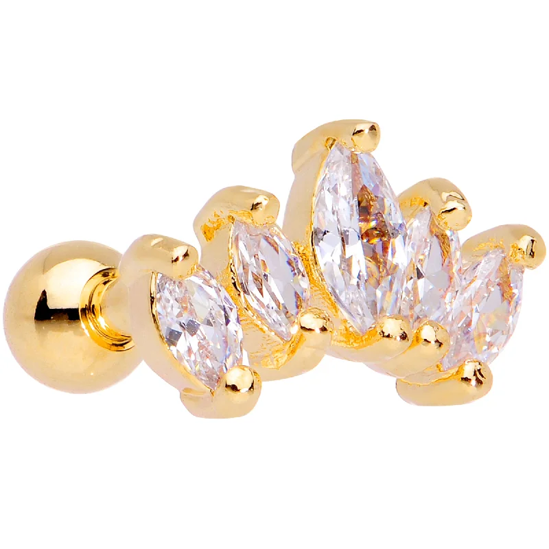 Women's Earrings – Elegant Designs for Every Personality--16 Gauge 1/4 Clear CZ Gem Gold Tone Crown Cartilage Tragus Earring