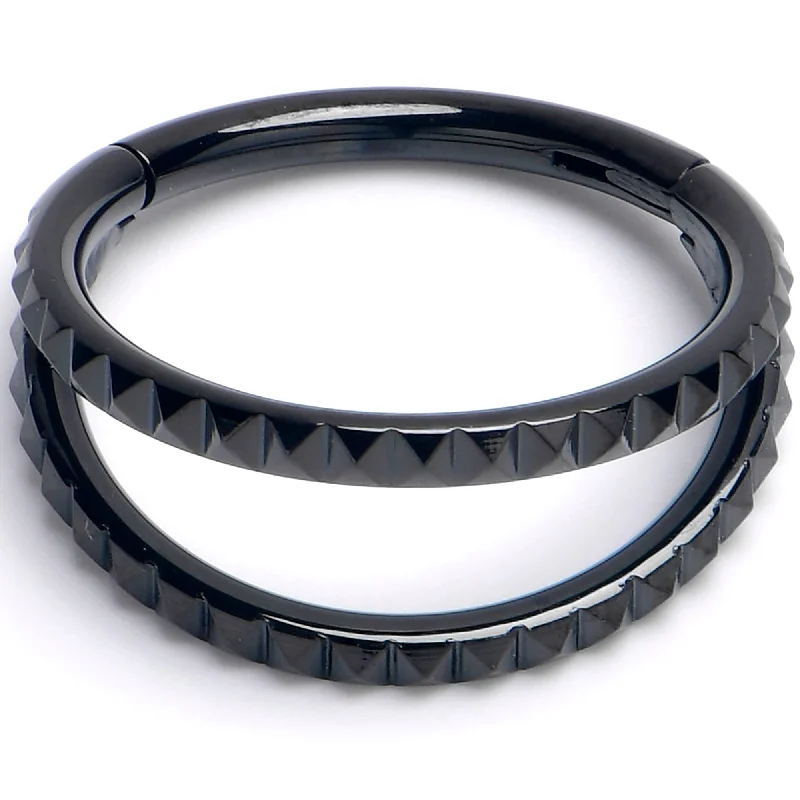 Nose Rings for Vibrant Fashion -16 Gauge 3/8" Black PVD Double Spike Precision Hinged Segment Ring Nose Rings for Vibrant Fashion -16 Gauge 3/8" Black PVD Double Spike Precision Hinged Segment Ring