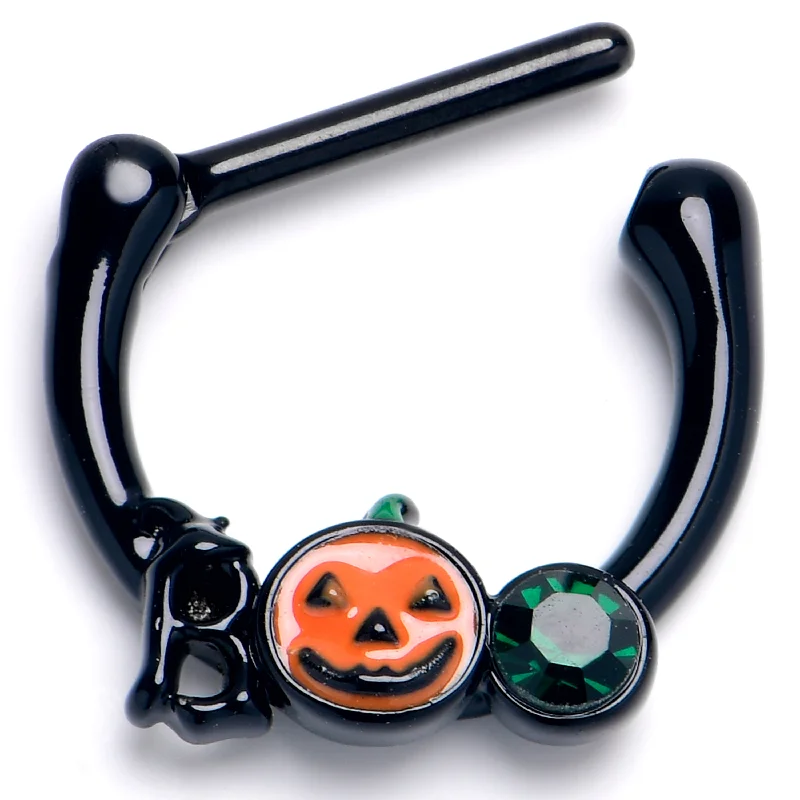 Women's Earrings – Elegant Designs for Every Personality--16 Gauge 5/16 Green Gem Black Boo Halloween Cartilage Clicker