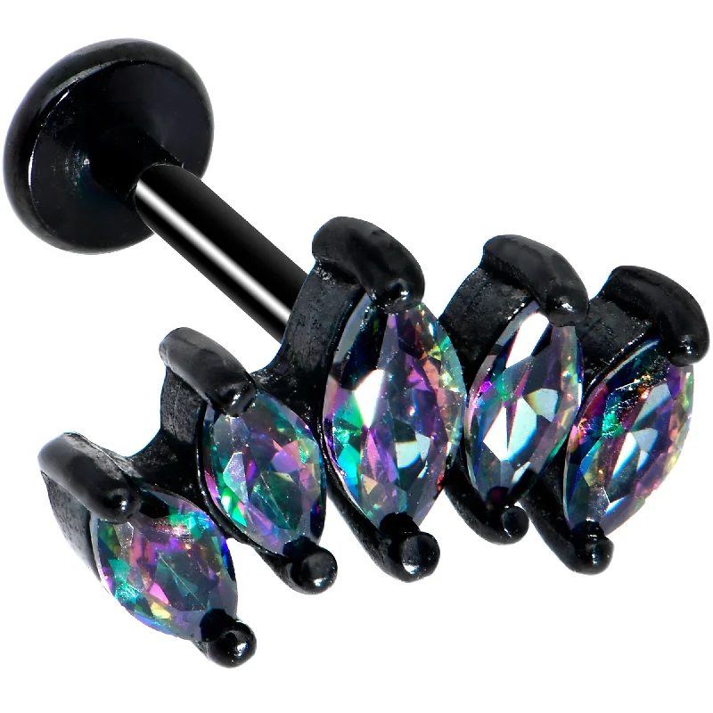 Comfortable and Stylish Lip Rings for Every Occasion16 Gauge 5/16 Clear CZ Gem Black Fan Internally Threaded Labret Tragus