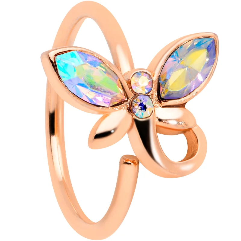 Stunning Nose Rings for All Fashion Lovers -18 Gauge 3/8 Aurora Gem Rose Gold Tone Loop Butterfly Nose Hoop Stunning Nose Rings for All Fashion Lovers -18 Gauge 3/8 Aurora Gem Rose Gold Tone Loop Butterfly Nose Hoop
