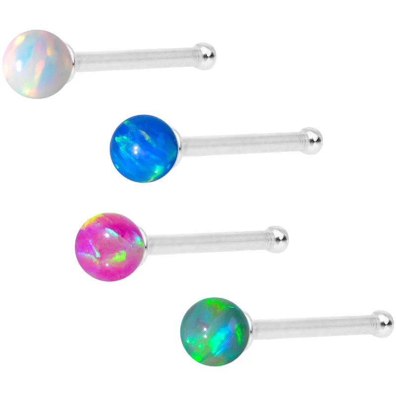 Gold Nose Rings with Subtle Designs -Multi Color 2.5mm Synthetic Opal Ball Nose Bone 4 Pack Set Gold Nose Rings with Subtle Designs -Multi Color 2.5mm Synthetic Opal Ball Nose Bone 4 Pack Set
