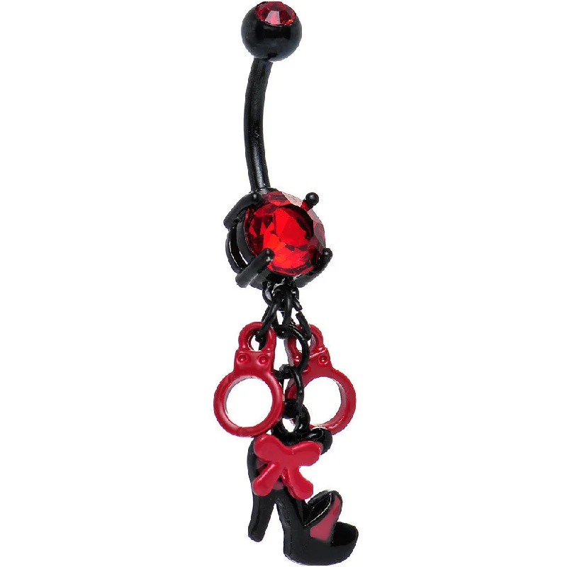 Comfortable Belly Rings for Casual Looks -Red Gem Black PVD Steaming Romance Dangle Belly Ring Comfortable Belly Rings for Casual Looks -Red Gem Black PVD Steaming Romance Dangle Belly Ring