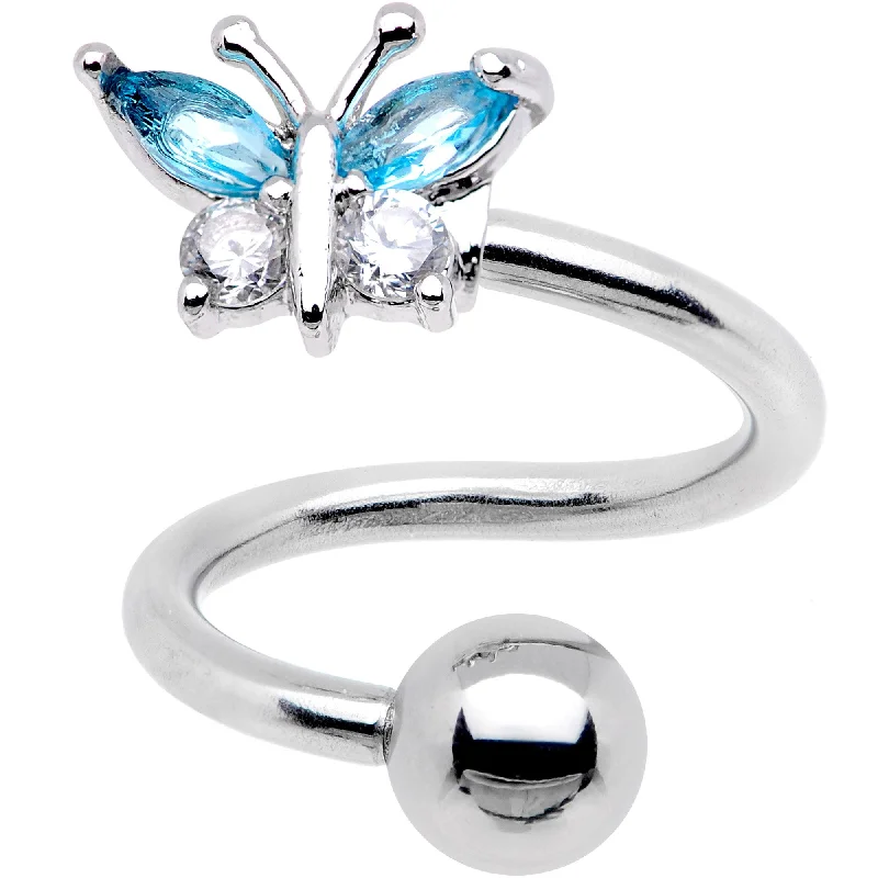 Elegant Belly Rings for Classy Style -Clear Blue CZ Gem Butterfly Spiral Twister Top Mount Belly Ring Elegant Belly Rings for Classy Style -Clear Blue CZ Gem Butterfly Spiral Twister Top Mount Belly Ring