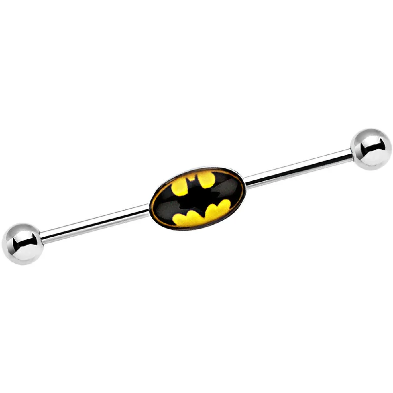 Women's Earrings – Elegant Designs for Every Personality--Officially Licensed Steel Yellow Batman Logo Industrial Barbell 38mm