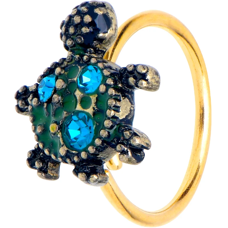 Chic Nose Rings for Classic Looks -20 Gauge 5/16 Blue Gem Gold Tone Sweet Sea Turtle Nose Hoop Chic Nose Rings for Classic Looks -20 Gauge 5/16 Blue Gem Gold Tone Sweet Sea Turtle Nose Hoop