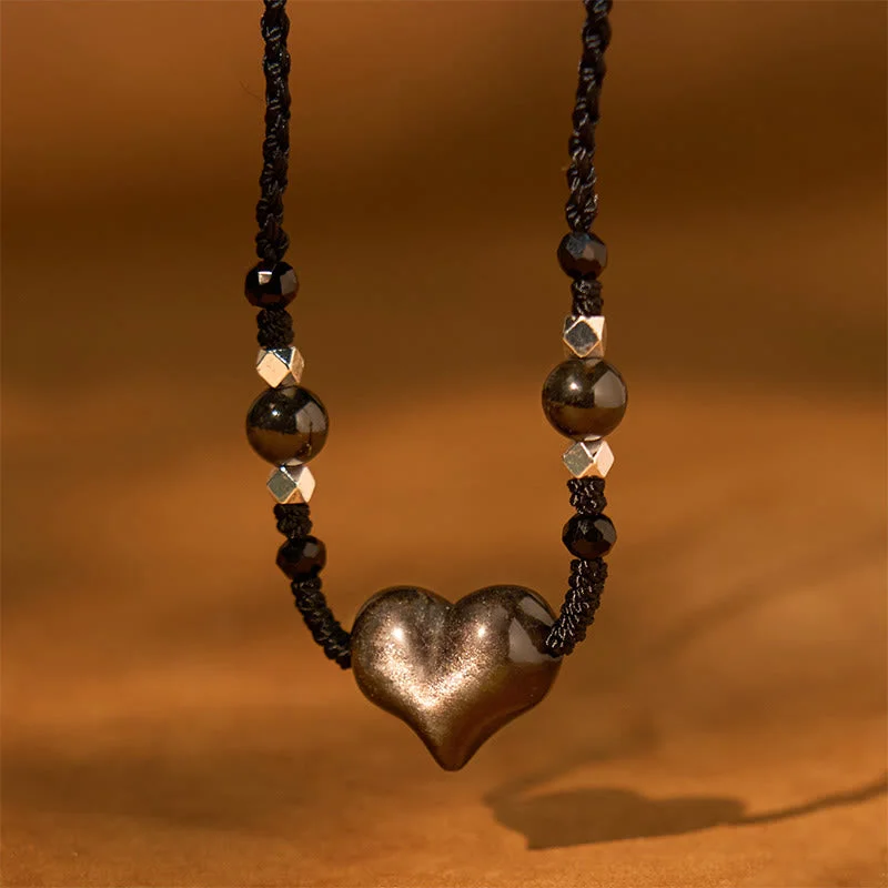 Shop Classic Women's Necklaces & Pendants with a Modern Twist-Buddha Stones Natural Silver Sheen Obsidian Heart Protection Necklace Pendant Shop Classic Women's Necklaces & Pendants with a Modern Twist-Buddha Stones Natural Silver Sheen Obsidian Heart Protection Necklace Pendant