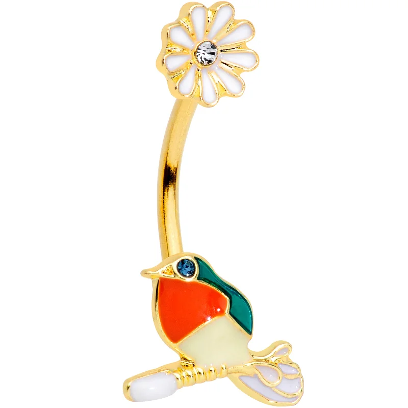 Beautiful Belly Rings for Elegant Looks -Clear Green Gem Gold Tone Perched Bird Flower Double Mount Belly Ring Beautiful Belly Rings for Elegant Looks -Clear Green Gem Gold Tone Perched Bird Flower Double Mount Belly Ring