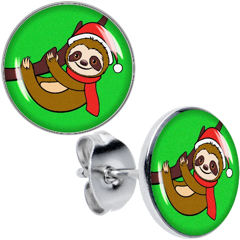 Women's Earrings – Elegant Designs for Every Personality--Holiday Santa Sloth Stud Earrings