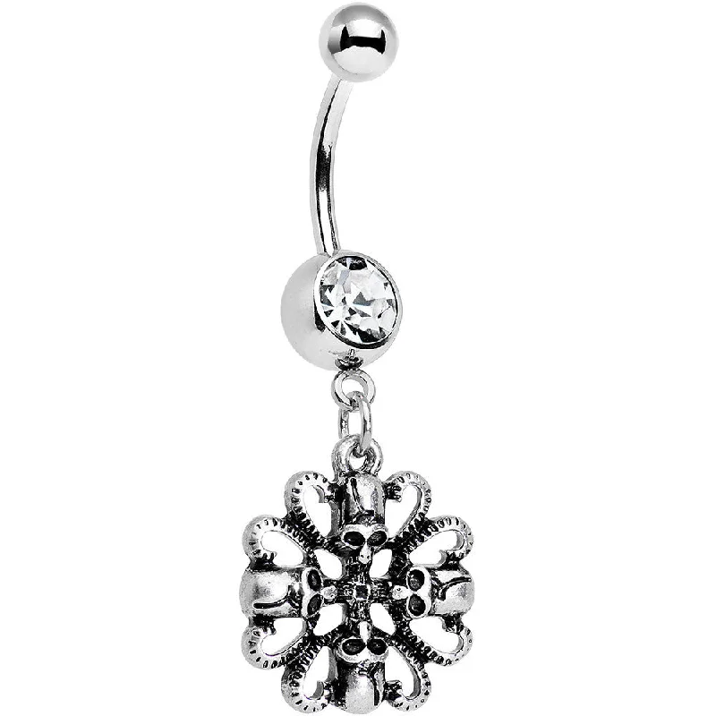 Classic Belly Rings with Simple Appeal -Clear Gem Quadruple Halloween Skull and Snake Dangle Belly Ring Classic Belly Rings with Simple Appeal -Clear Gem Quadruple Halloween Skull and Snake Dangle Belly Ring