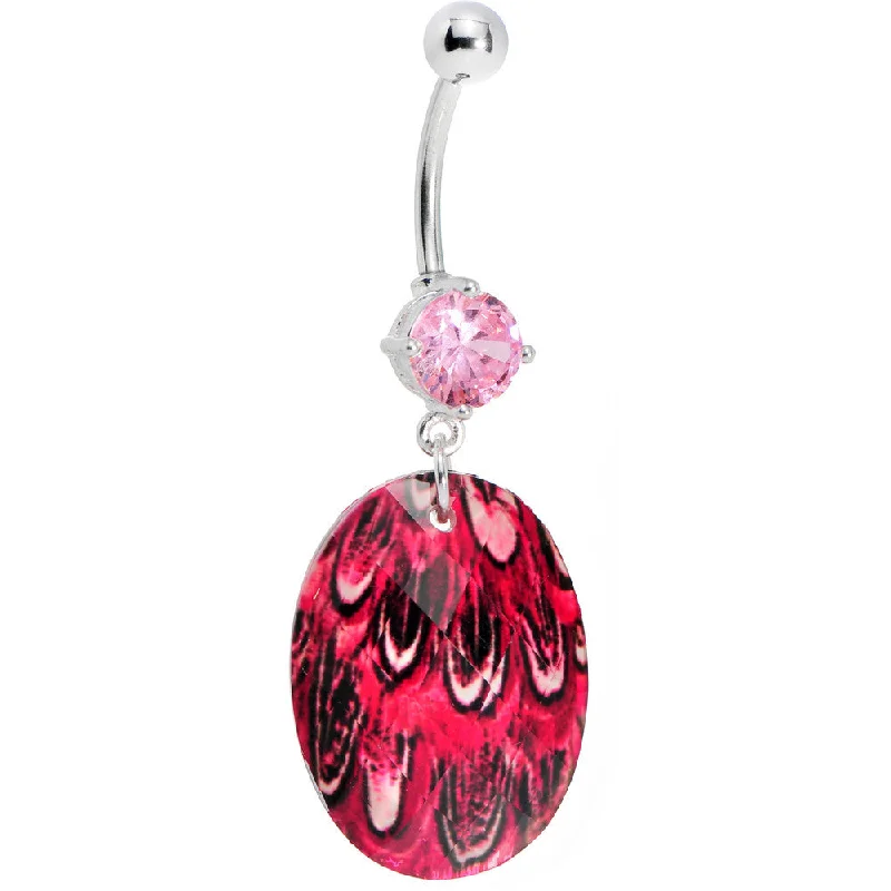 Comfortable Belly Rings with Sleek Finish -Prong Set Pink Gem Paradise Feather Oval Dangle Belly Ring Comfortable Belly Rings with Sleek Finish -Prong Set Pink Gem Paradise Feather Oval Dangle Belly Ring