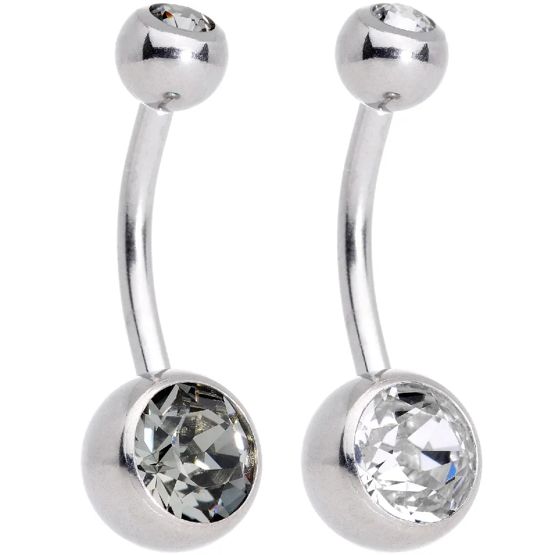 Belly Rings with Gemstone Designs for Chic Style -Clear Gray Gem Belly Ring Set of 2 Created with Crystals Belly Rings with Gemstone Designs for Chic Style -Clear Gray Gem Belly Ring Set of 2 Created with Crystals