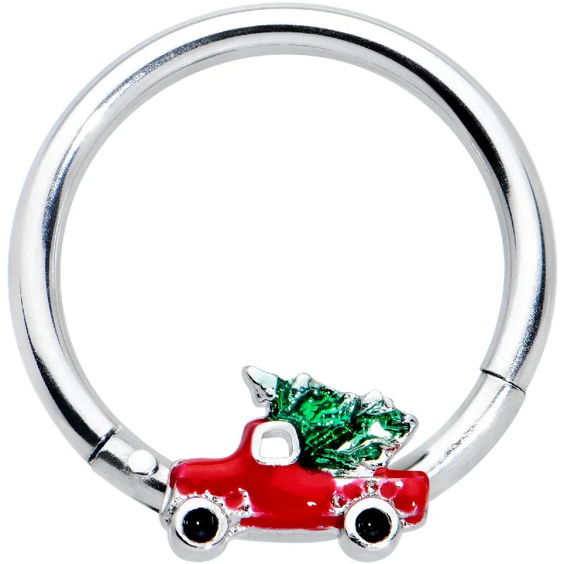 Nose Rings for Bold Fashion Choices -16 Gauge 3/8 Christmas Tree in a Truck Hinged Segment Ring Nose Rings for Bold Fashion Choices -16 Gauge 3/8 Christmas Tree in a Truck Hinged Segment Ring