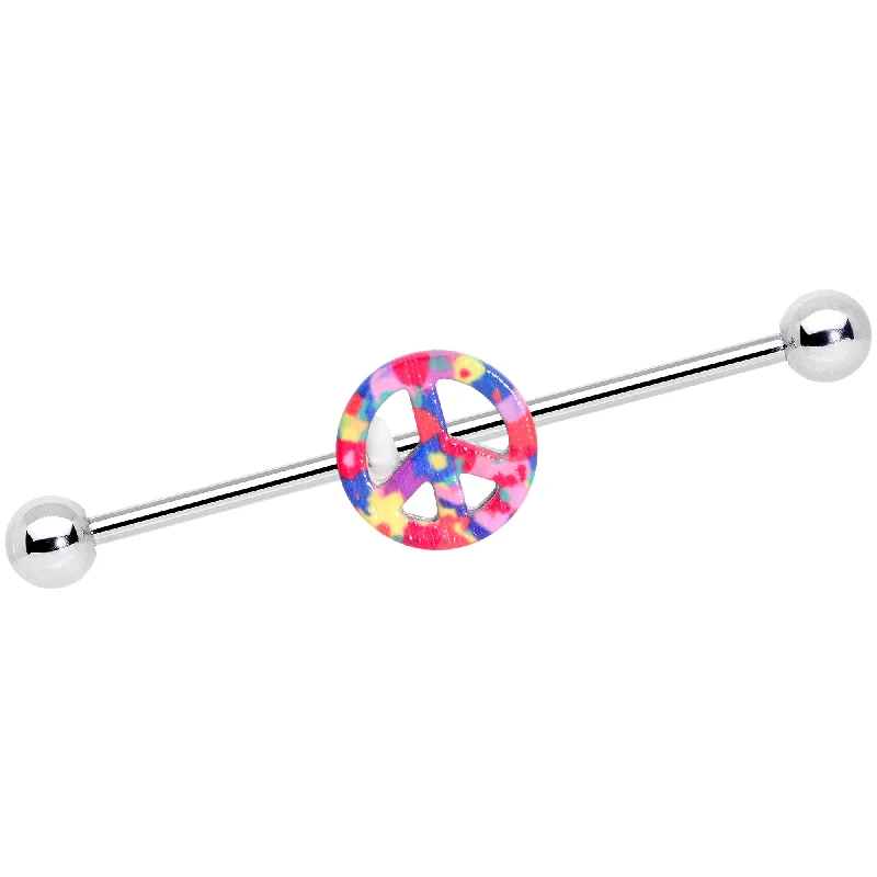 Women's Earrings – Elegant Designs for Every Personality--14 Gauge Hippie Rainbow Peace Sign Industrial Barbell 38mm Women's Earrings – Elegant Designs for Every Personality--14 Gauge Hippie Rainbow Peace Sign Industrial Barbell 38mm