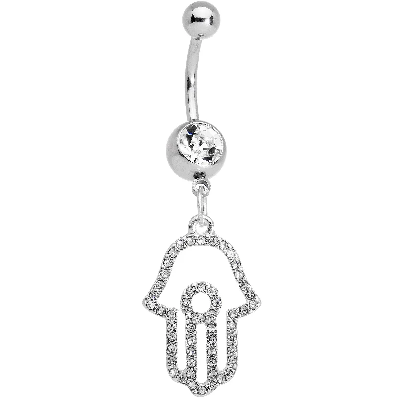 Stunning Belly Rings for Glamorous Fashion -Clear Gem Hollow Hamsa Hand Dangle Belly Ring Stunning Belly Rings for Glamorous Fashion -Clear Gem Hollow Hamsa Hand Dangle Belly Ring
