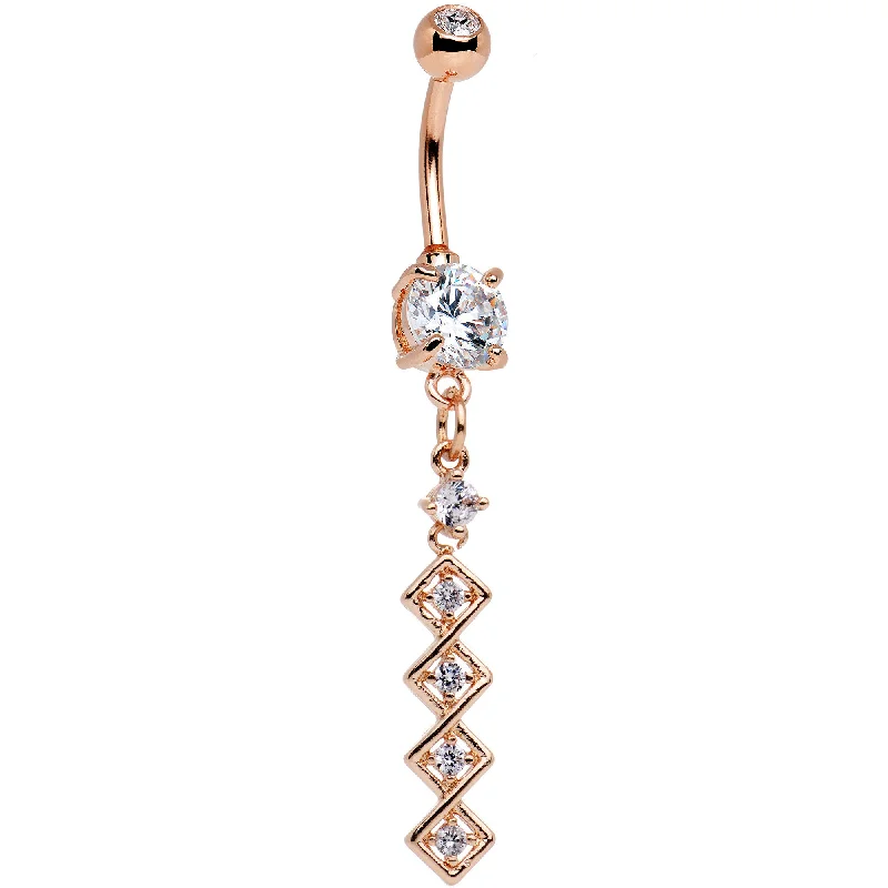 Beautiful Belly Rings with Gorgeous Shine -Clear Gem Rose Gold Anodized Square Coil Dangle Belly Ring Beautiful Belly Rings with Gorgeous Shine -Clear Gem Rose Gold Anodized Square Coil Dangle Belly Ring