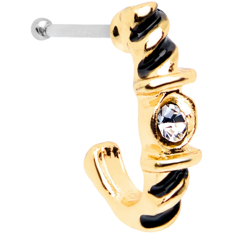 Nose Rings for the Perfect Statement Look -20 Gauge 3/8 Clear Gem Gold Tone Twist Faux Hoop Nose Bone Nose Rings for the Perfect Statement Look -20 Gauge 3/8 Clear Gem Gold Tone Twist Faux Hoop Nose Bone