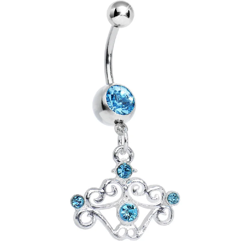 Simple Belly Rings for a Clean Look -Aqua Gem Fancy Swirled Cupcake Dangle Belly Ring Simple Belly Rings for a Clean Look -Aqua Gem Fancy Swirled Cupcake Dangle Belly Ring