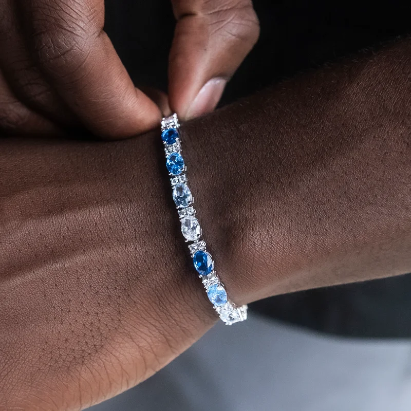 Cool Men's Beaded Bracelets-Blue Mixed Oval Cut Tennis Bracelet- 5mm