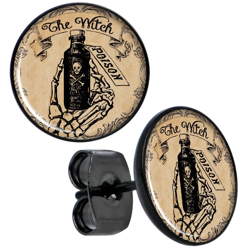 Women's Earrings – Elegant Designs for Every Personality--Witches Brew Poison Potion Halloween Black Stud Earrings
