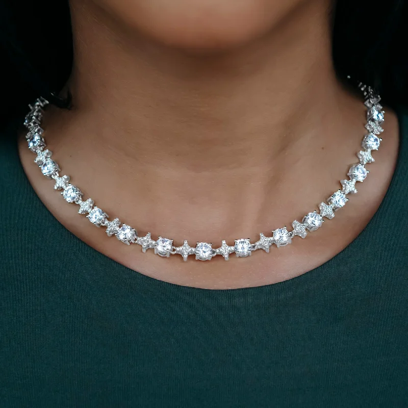 Shop Classic Women's Necklaces & Pendants with a Modern Twist-Round Stone Star Tennis Necklace in White Gold Shop Classic Women's Necklaces & Pendants with a Modern Twist-Round Stone Star Tennis Necklace in White Gold