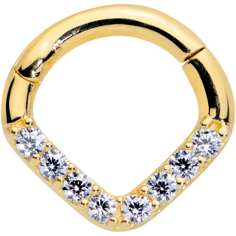 Women's Earrings – Elegant Designs for Every Personality--16 Gauge 1/4 14k Gold Clear CZ Gem Chevron Hinged Segment Ring