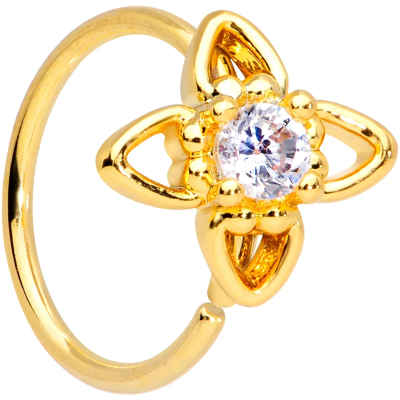 Nose Rings with Easy Closure -20 Gauge 5/16 Clear CZ Gem Gold Tone Open Flower Nose Hoop Nose Rings with Easy Closure -20 Gauge 5/16 Clear CZ Gem Gold Tone Open Flower Nose Hoop