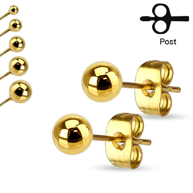 Women's Earrings – Elegant Designs for Every Personality--Gold IP 316L Stainless Steel Ball Stud Earrings 3mm to 7mm Sizes Women's Earrings – Elegant Designs for Every Personality--Gold IP 316L Stainless Steel Ball Stud Earrings 3mm to 7mm Sizes