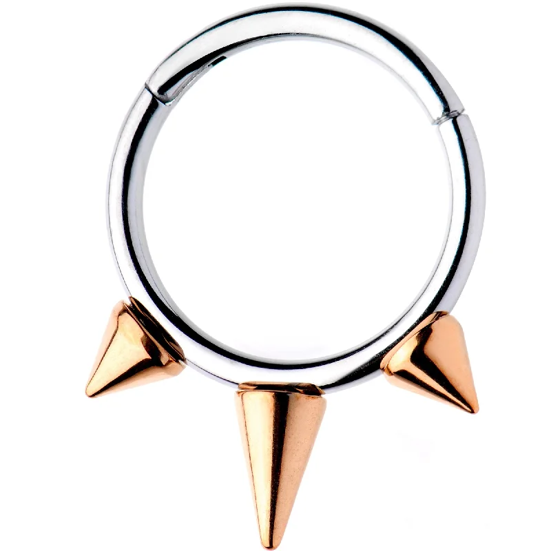 Stylish Lip Rings for Women16 Gauge 3/8 Rose Gold Tone Spike Punk Hinged Segment Ring