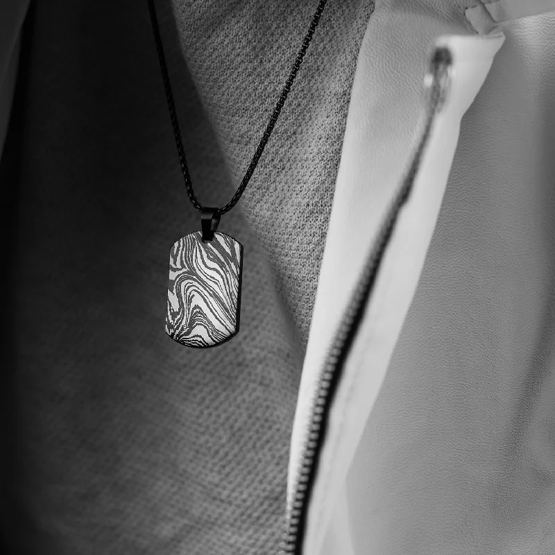 Exclusive Men's Necklaces & Pendants for the Modern Gentleman-Damascus Steel Dog Tag Necklace Exclusive Men's Necklaces & Pendants for the Modern Gentleman-Damascus Steel Dog Tag Necklace