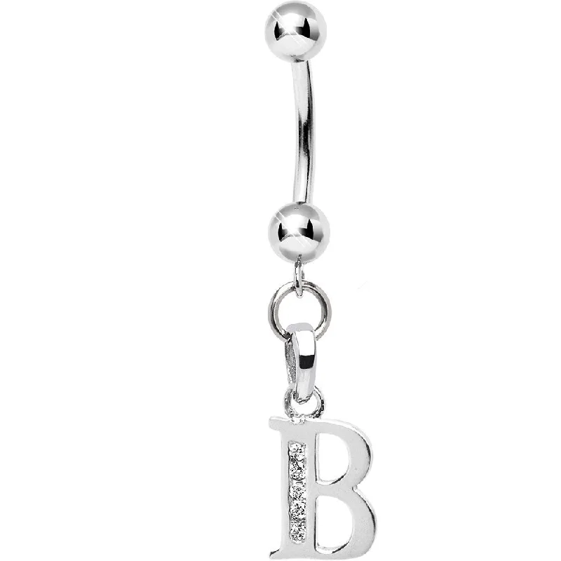 Adjustable Belly Rings for Perfect Fit -16 Gauge Solid 14kt White Gold CZ Initial B Belly Ring Adjustable Belly Rings for Perfect Fit -16 Gauge Solid 14kt White Gold CZ Initial B Belly Ring