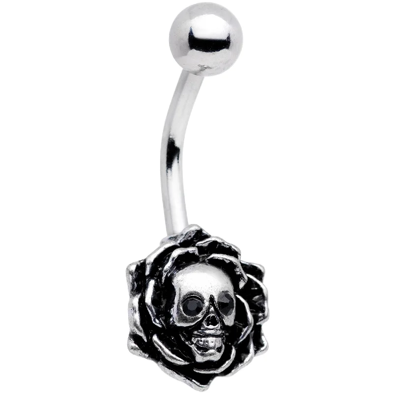 Belly Rings with Glowing Gemstones for Bold Style -Black Gem Halloween Skull Rose Flower Belly Ring Belly Rings with Glowing Gemstones for Bold Style -Black Gem Halloween Skull Rose Flower Belly Ring