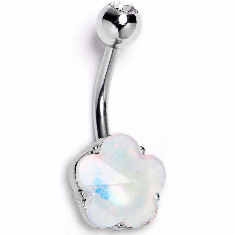 Stunning Belly Rings with Classic Design -White Delicate Blossom Flower Internally Threaded Belly Ring Stunning Belly Rings with Classic Design -White Delicate Blossom Flower Internally Threaded Belly Ring