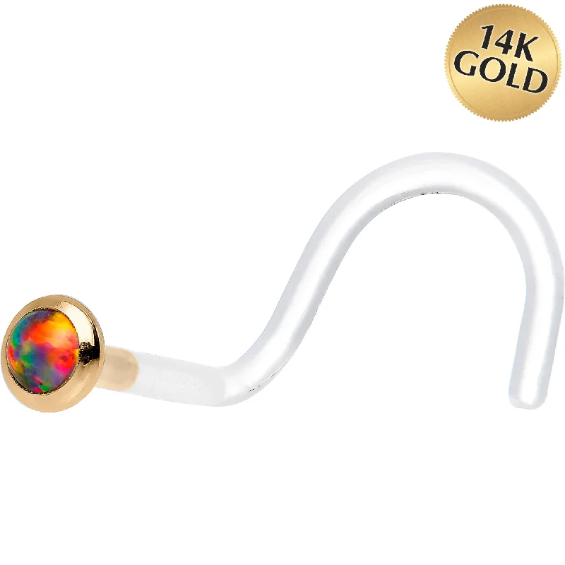 Nose Rings for Evening Wear -18 Gauge Yellow Gold 2mm Fire Red Synthetic Opal Bioplast Nose Ring Nose Rings for Evening Wear -18 Gauge Yellow Gold 2mm Fire Red Synthetic Opal Bioplast Nose Ring