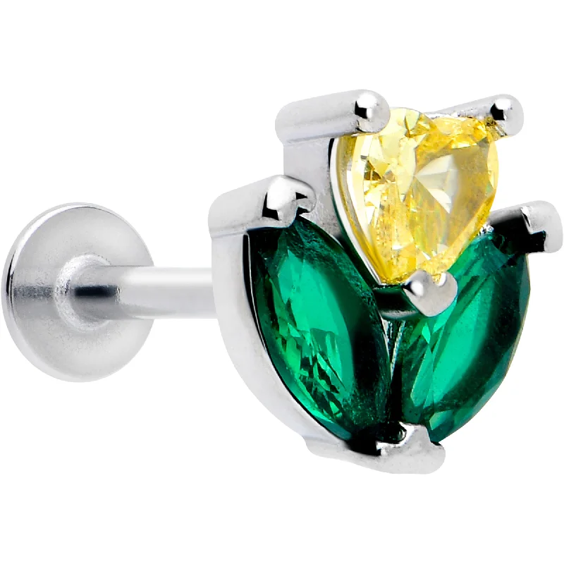 Comfortable and Chic Lip Rings16 Gauge 5/16 Yellow Green CZ Gem Love Flower Labret Monroe Tragus