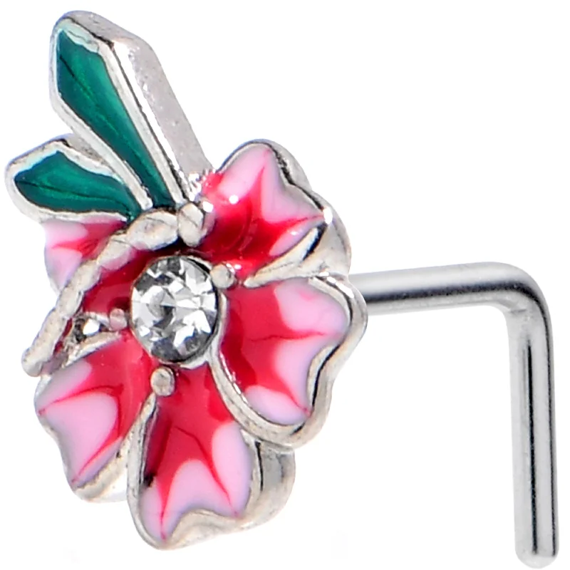 Classic Nose Rings with Simple Finish -20 Gauge 1/4 Clear Gem Faerie Flower Pink L Shape Nose Ring Classic Nose Rings with Simple Finish -20 Gauge 1/4 Clear Gem Faerie Flower Pink L Shape Nose Ring